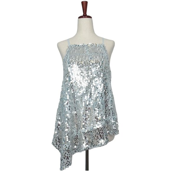 By Anthropologie Sequin Halter Tank Light Blue Silver - Small - Picture 1 of 12